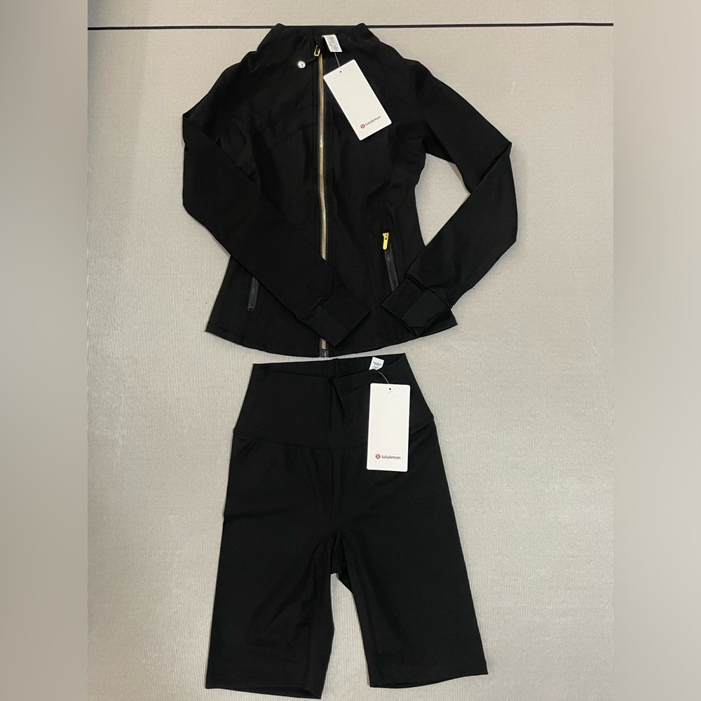 lululemon athletica Black Zip Bomber Jacket with High-Waist Biker Shorts